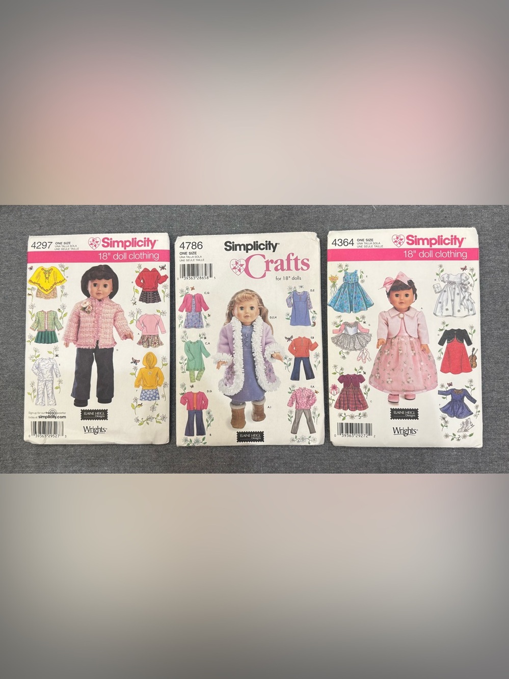 Simplicity Crafts Doll Clothes Patterns Bundle of 3- 4297, 4786, & 4364.